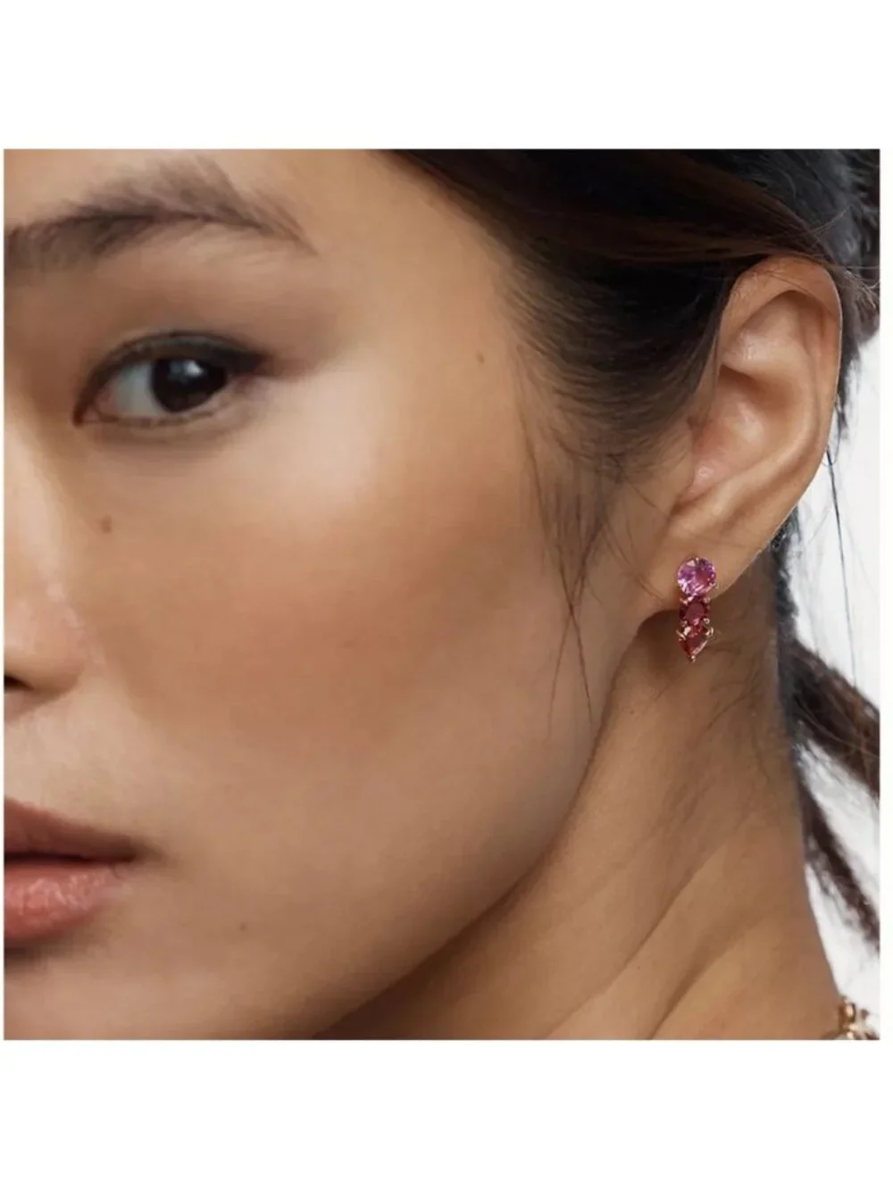 New! Anthropologie Pink Tri Stone Crystal Drop Earrings NWT